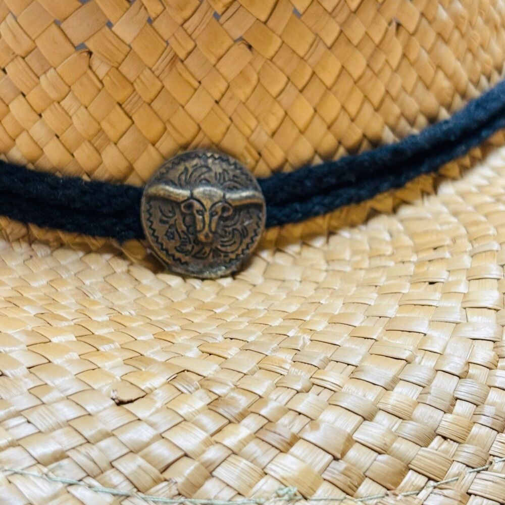 Dorfman Pacific Co Authentic Seagrass Straw Western Hat Steer Head Emblem Unisex - Picture 3 of 7